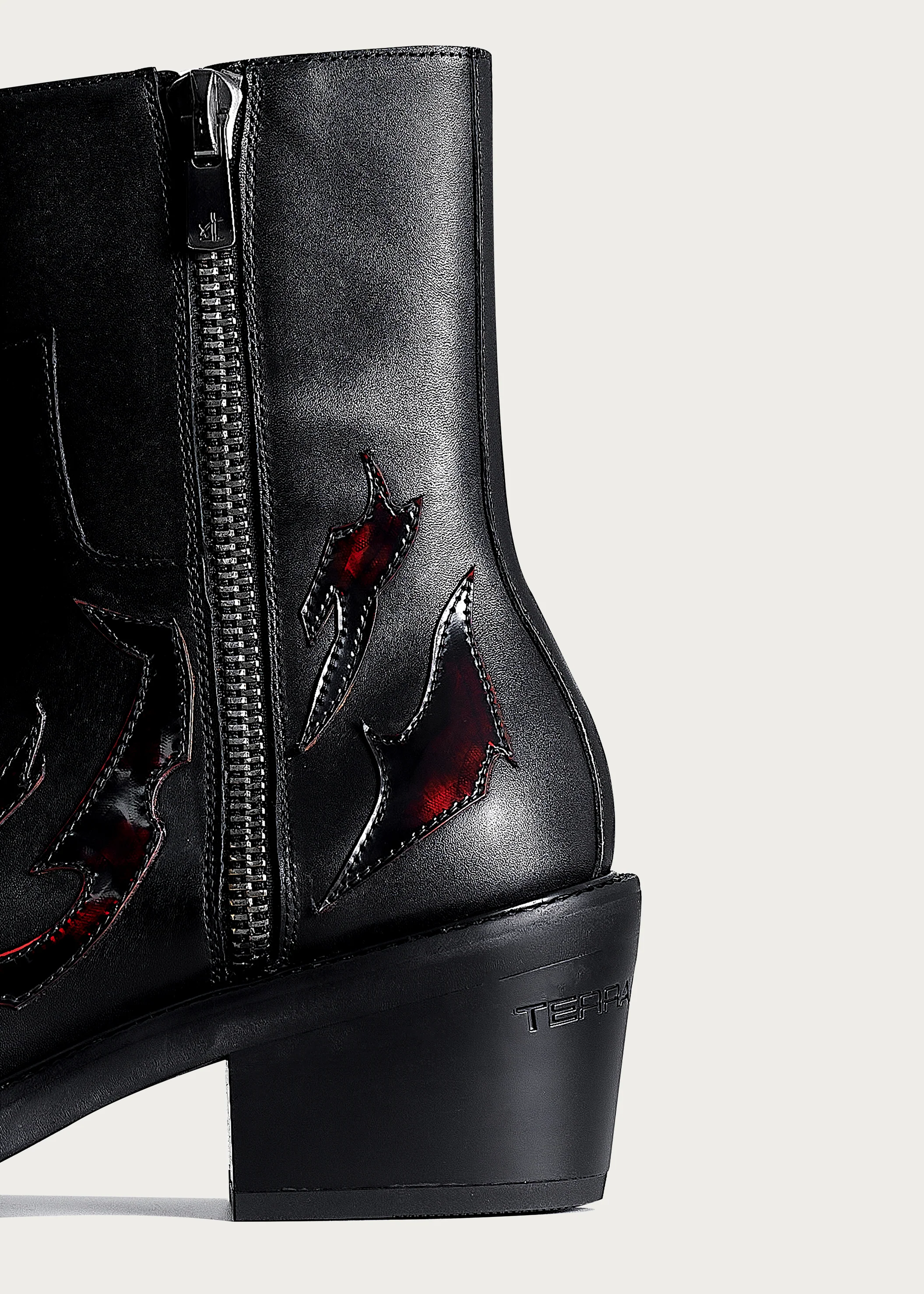 Ankle boots Square-toe Black and Red-Flame-pattern - Image 12