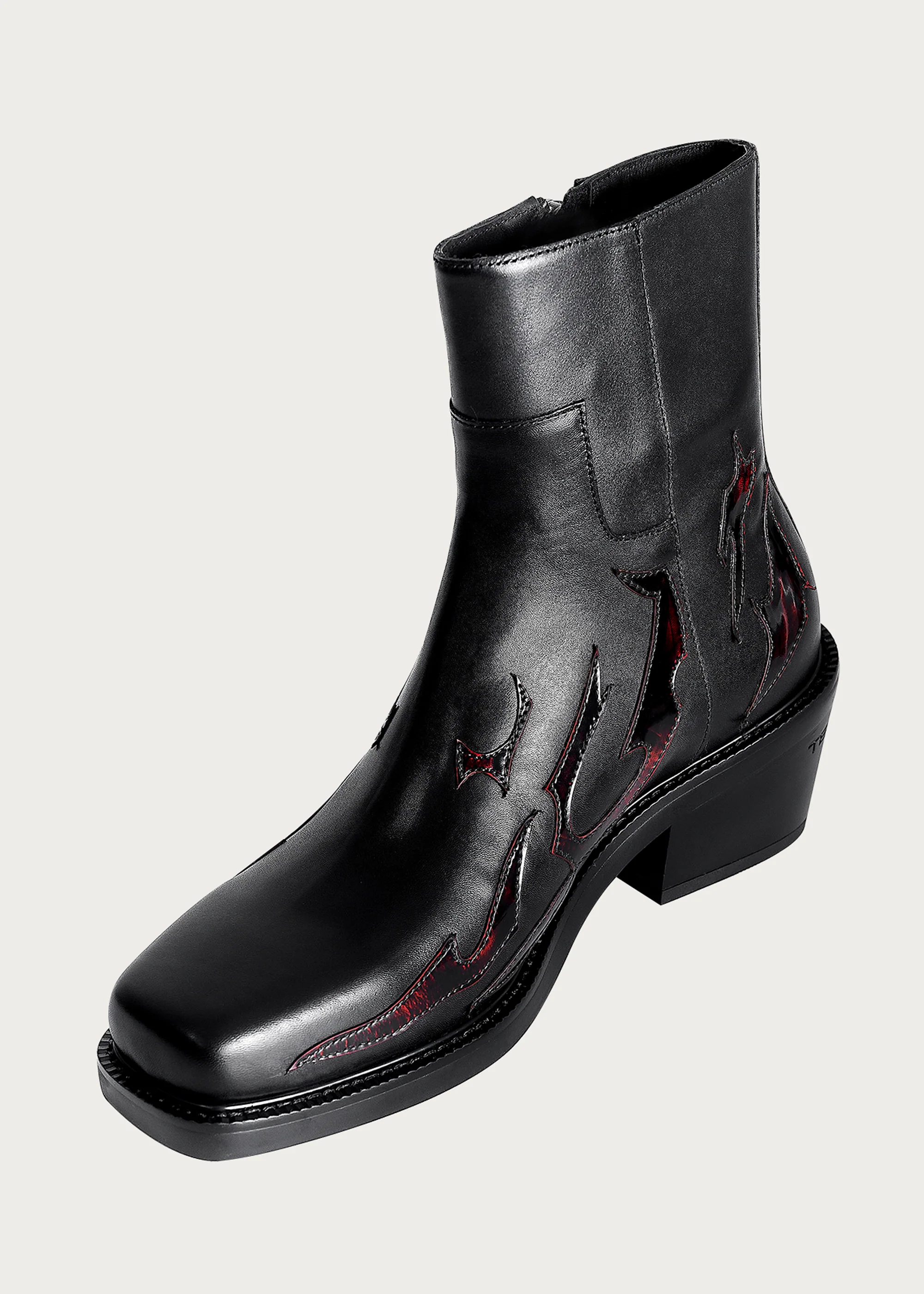 Ankle boots Square-toe Black and Red-Flame-pattern - Image 8