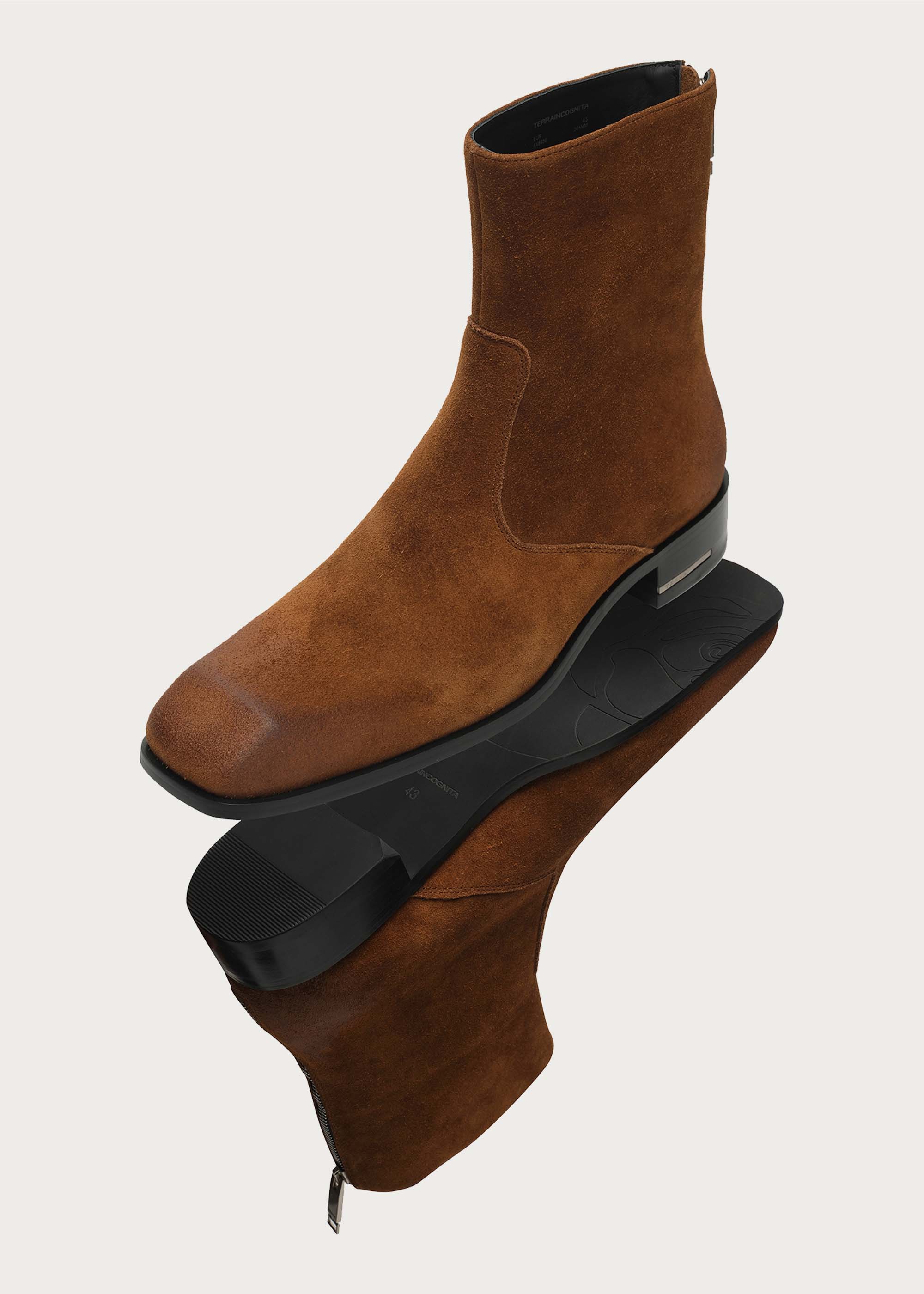 Beveled Square-toe Cowhide Ankle boots Brown - Image 5