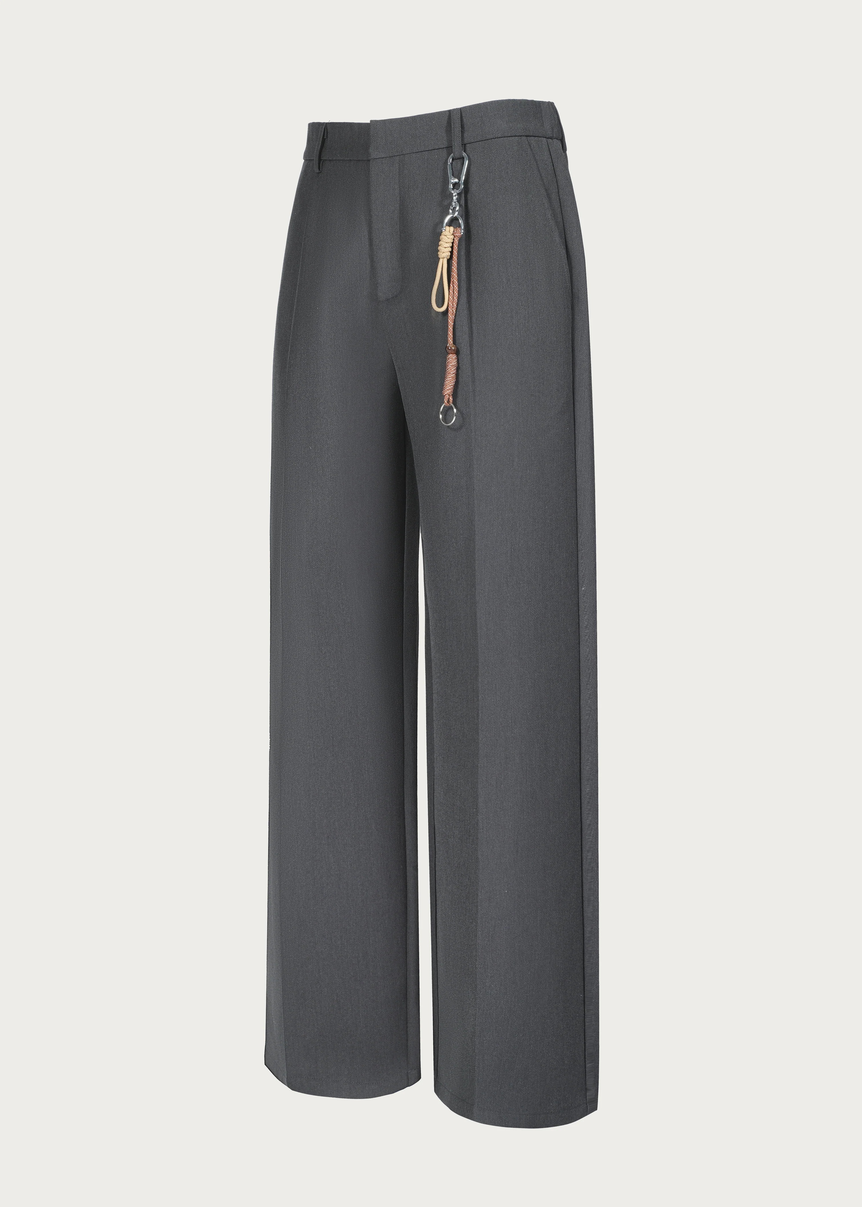 Three-Dimensional Cutting Rope-decorated Straight-leg Trousers Grey - Image 3