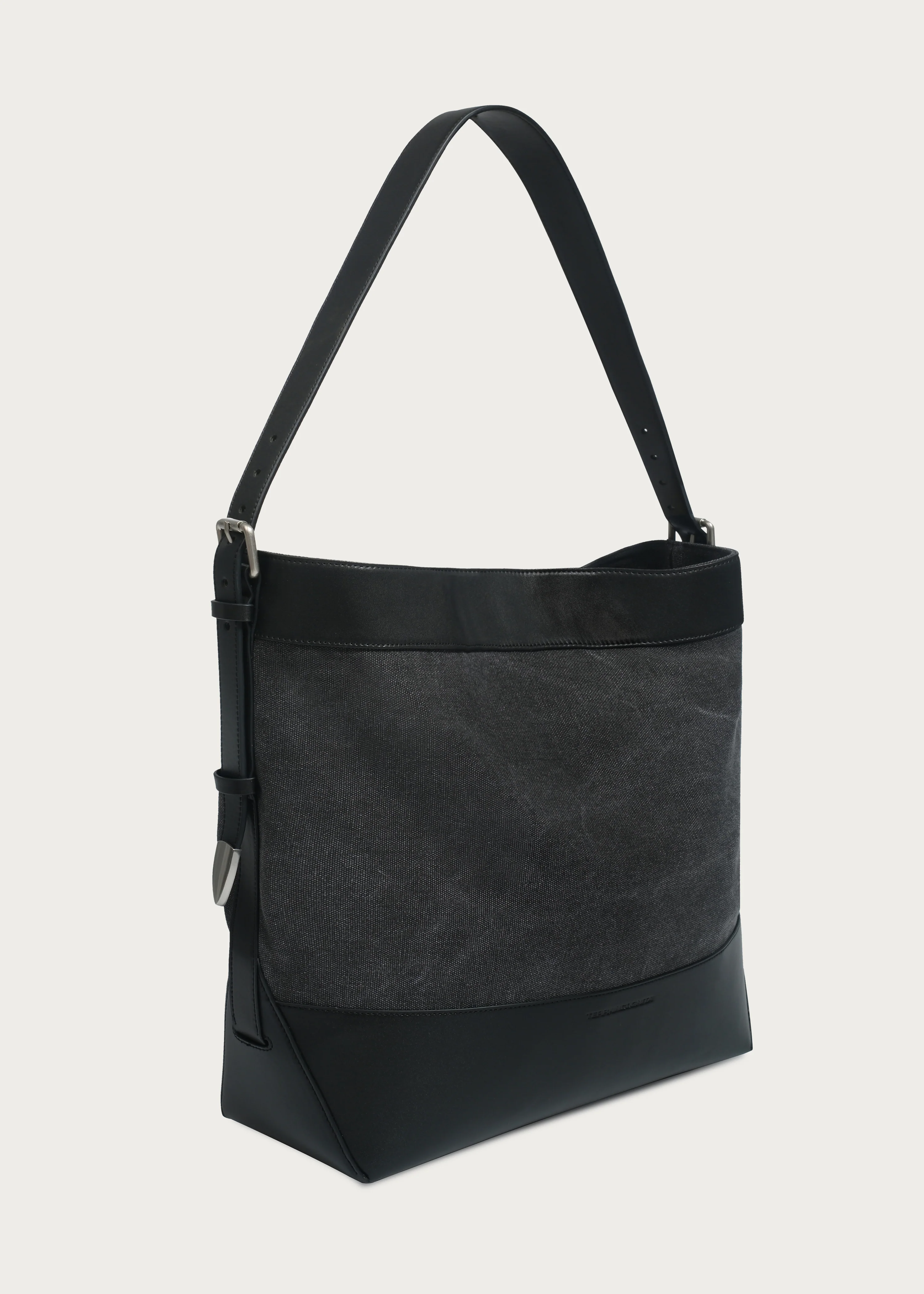 Tote bag Microfiber-leather Patchwork Washed distressed canvas Carbon black - Image 3
