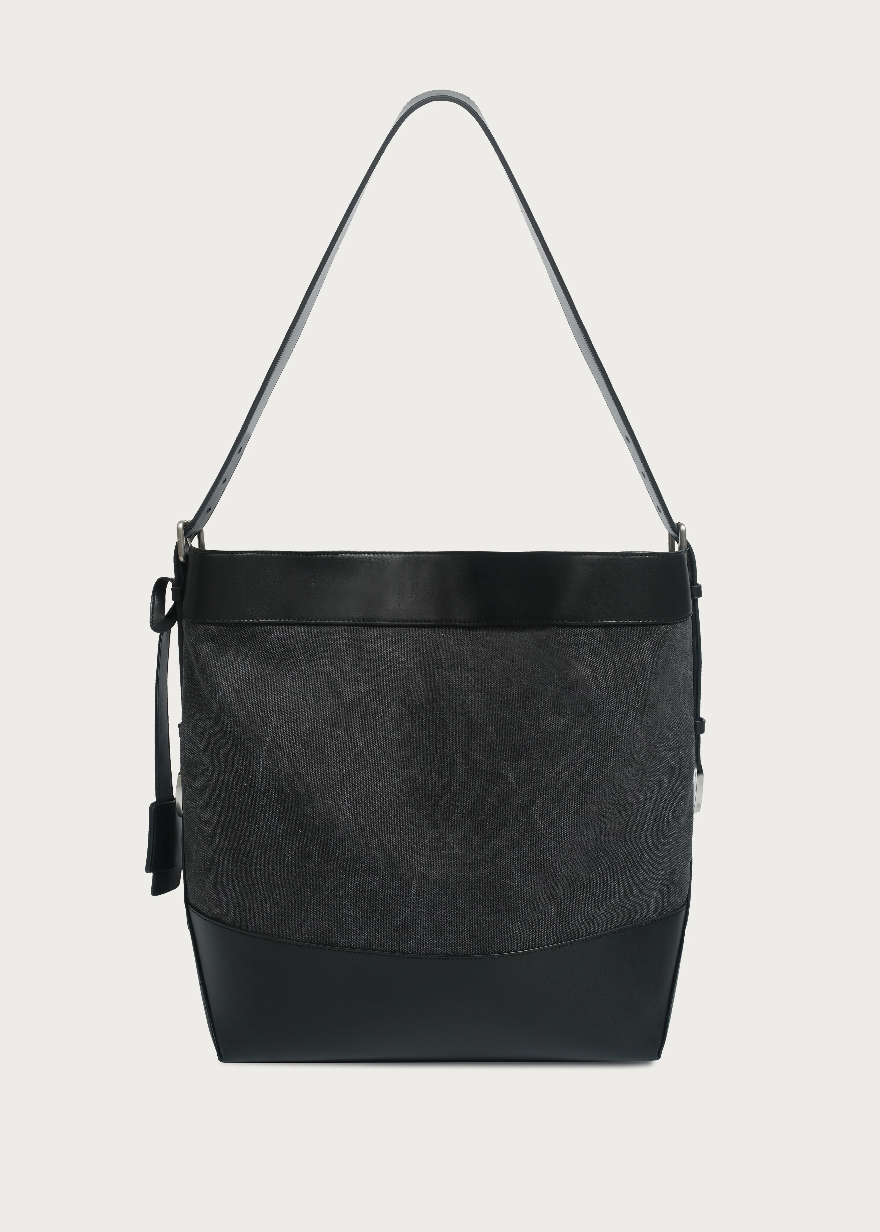 Tote bag Microfiber-leather Patchwork Washed distressed canvas Carbon black - Image 5