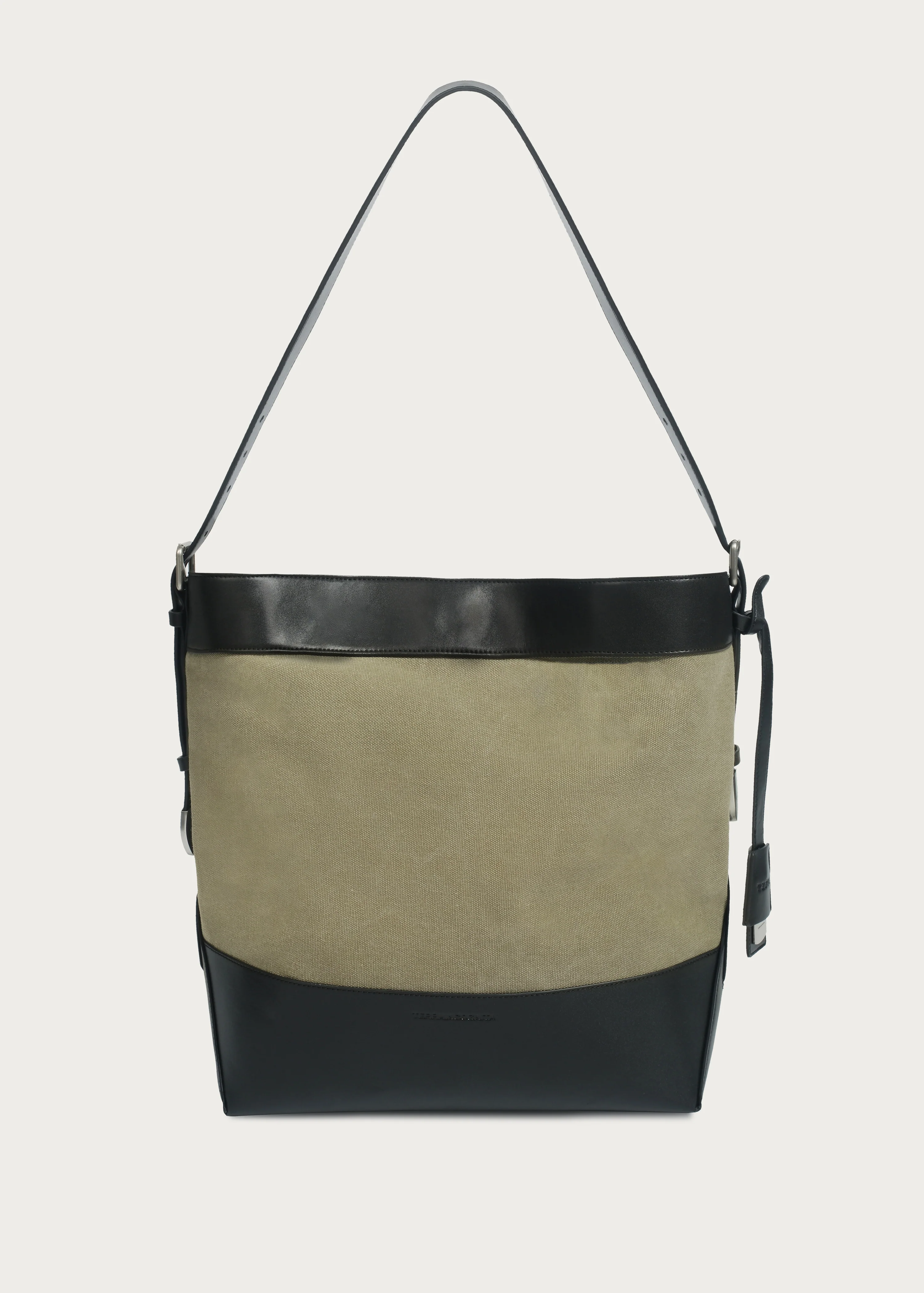 Tote bag Microfiber-leather Patchwork Washed distressed canvas Mossgreen
