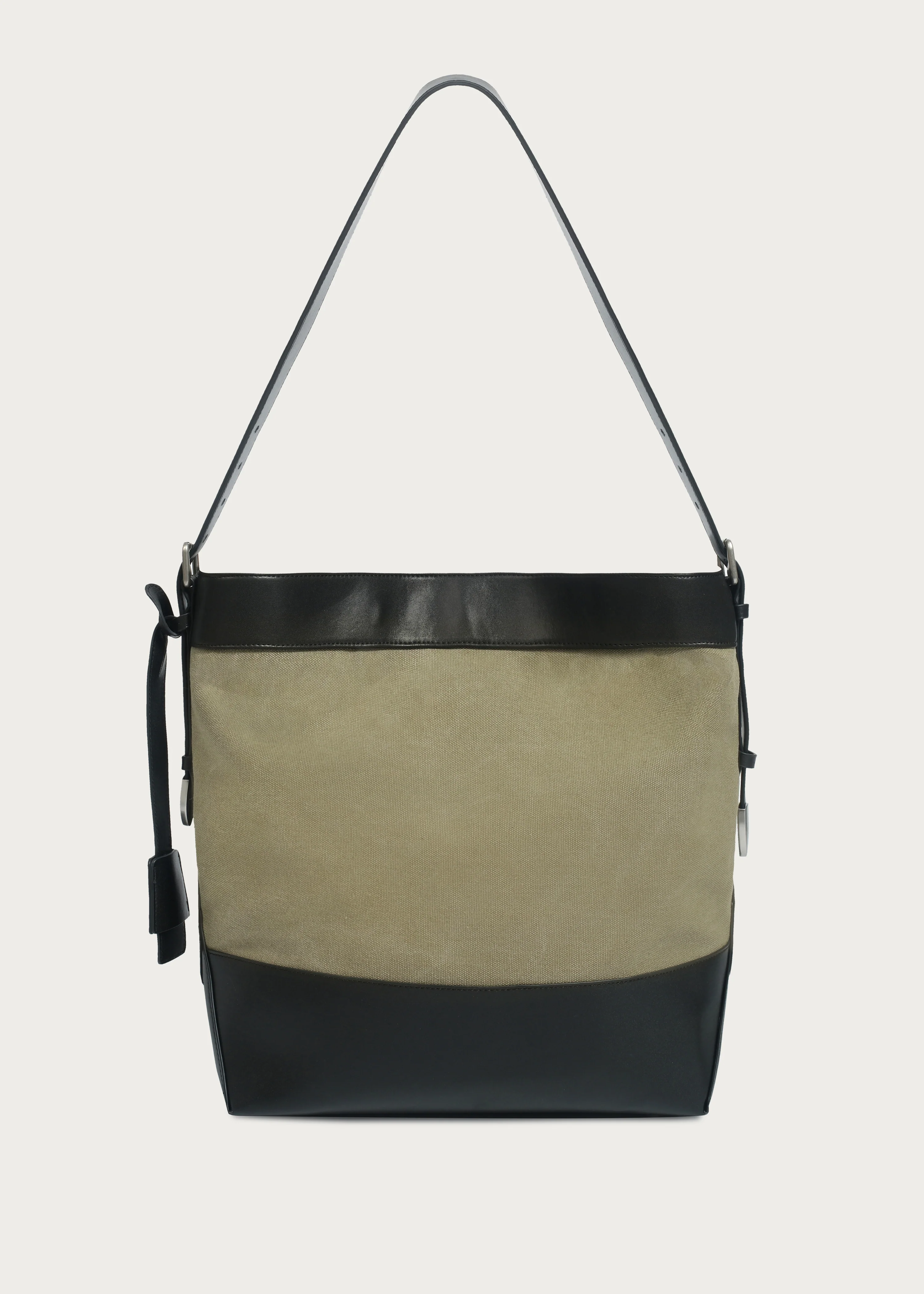Tote bag Microfiber-leather Patchwork Washed distressed canvas Mossgreen - Image 5